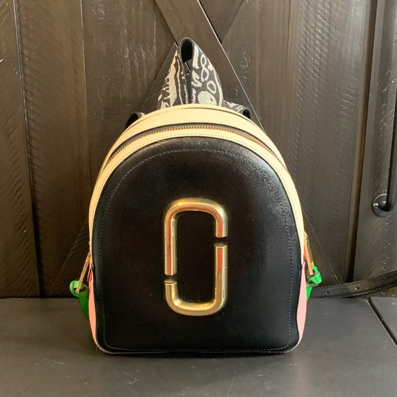 Marc Jacobs Handbags - Marc Jacobs Black and Pink Backpack with Gold Accents
